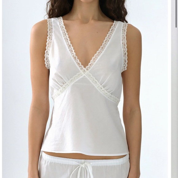 Cou Cou Intimates Tops - Cou Cou Iris Tank White Lace-Trim Sleep Tank Top - Women Intimates